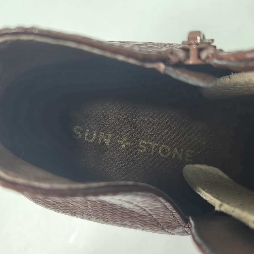 Sun + Stone Pollyy Walnut Textured Snake Skin Animal Print Ankle Booties Size 9 - Picture 11 of 16